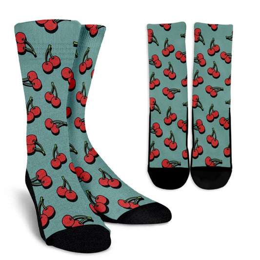 Cherry Pattern Print Design CH03 Crew Socks-JORJUNE.COM