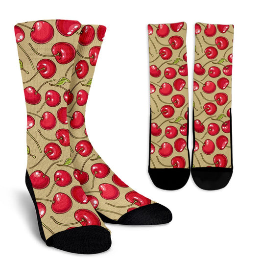 Cherry Pattern Print Design CH05 Crew Socks-JORJUNE.COM