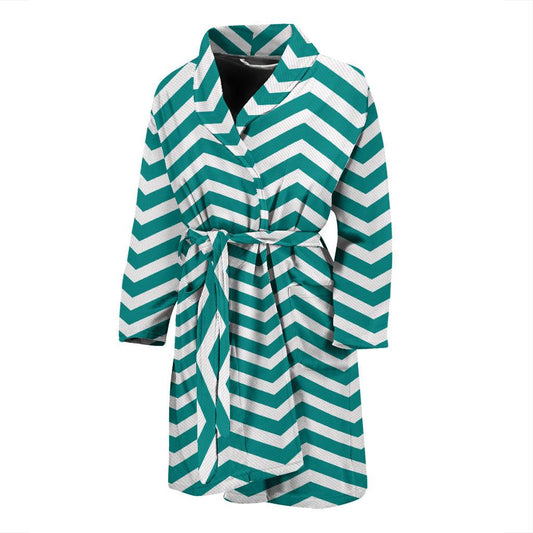 Chevron Teal Pattern Print Design 02 Men Bathrobe-JORJUNE.COM
