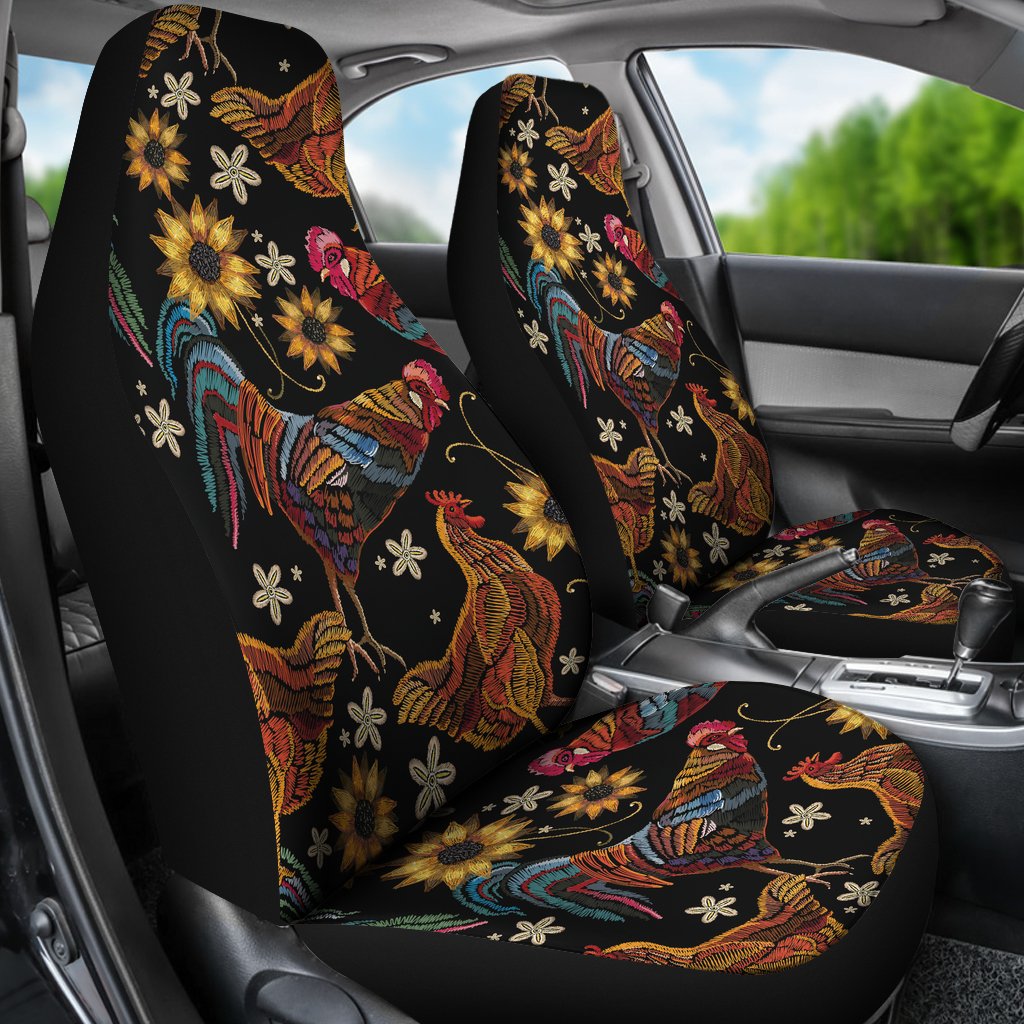 Chicken Embroidery Style Universal Fit Car Seat Covers
