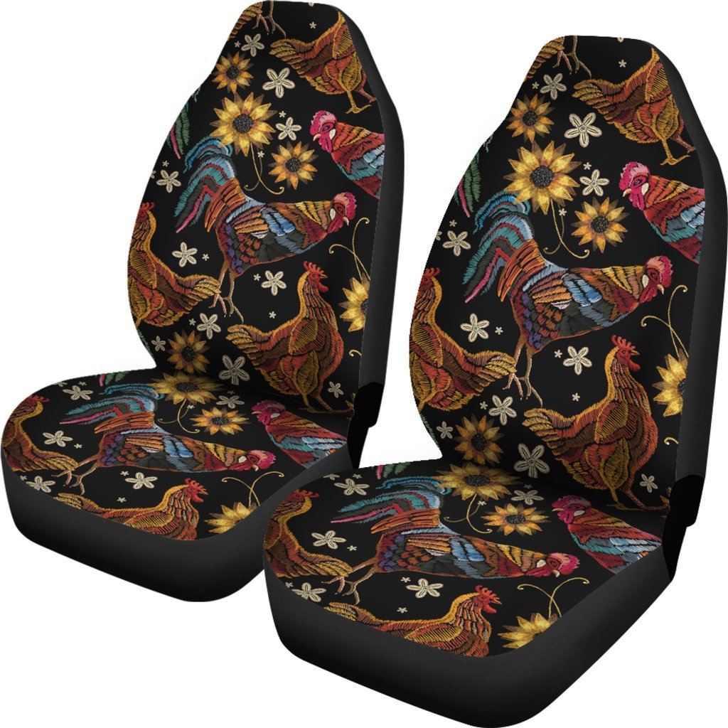 Chicken Embroidery Style Universal Fit Car Seat Covers