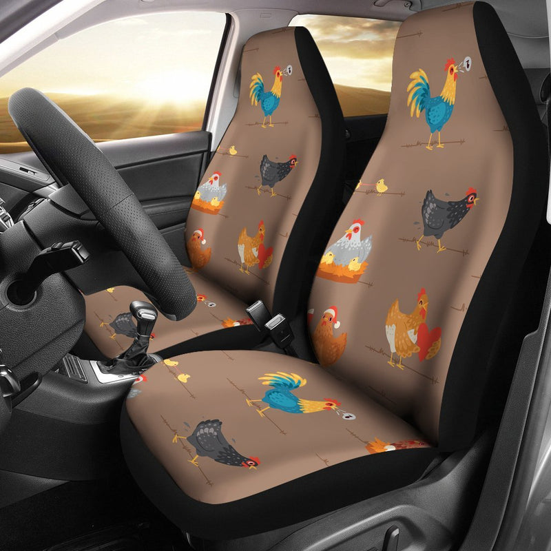 Chicken Happy Print Pattern Universal Fit Car Seat Covers