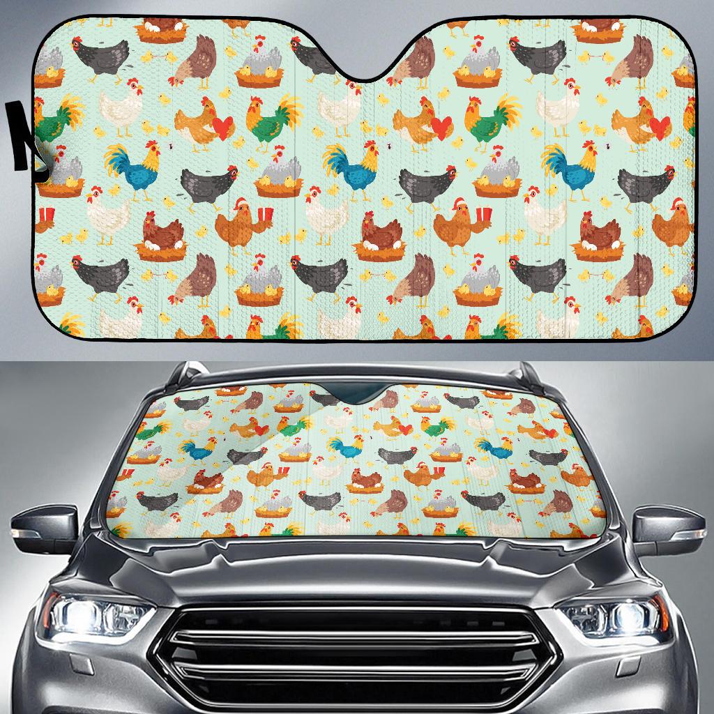 Chicken Pattern Print Design 07 Car Sun Shade-JORJUNE.COM