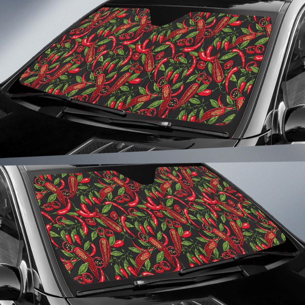 Chilli Pepper Pattern Print Design 02 Car Sun Shade-JORJUNE.COM