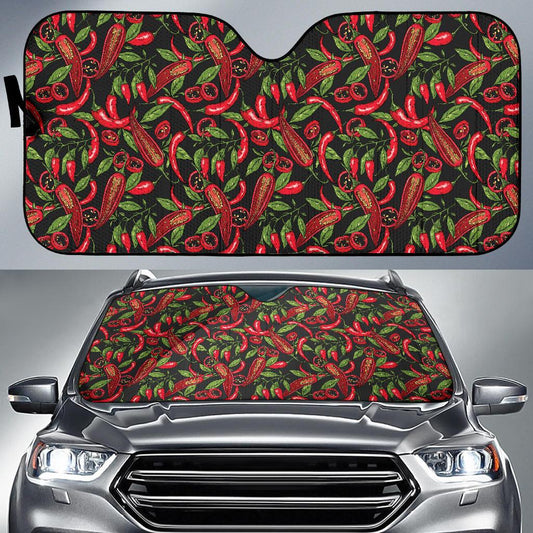 Chilli Pepper Pattern Print Design 02 Car Sun Shade-JORJUNE.COM