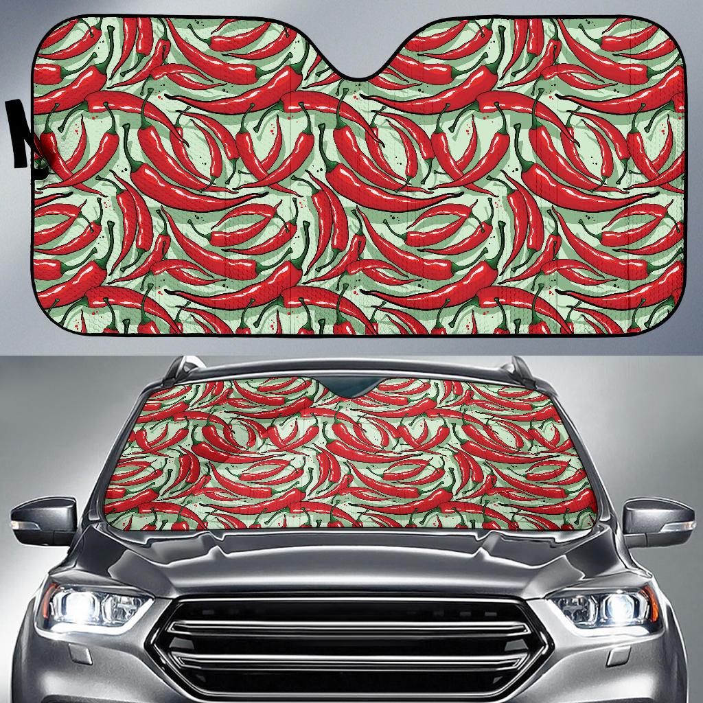 Chilli Pepper Pattern Print Design 04 Car Sun Shade-JORJUNE.COM