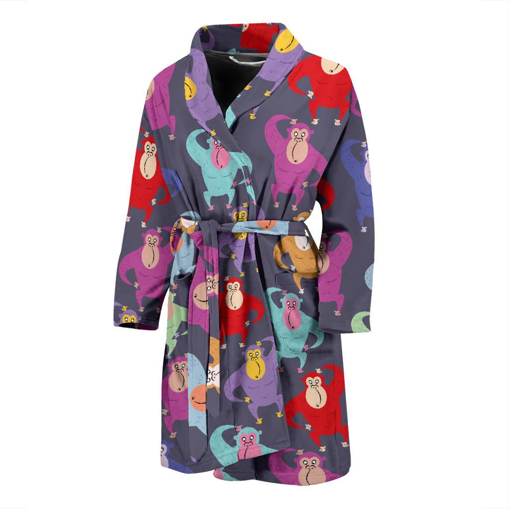 Chimpanzee Pattern Print Design 03 Men Bathrobe-JORJUNE.COM