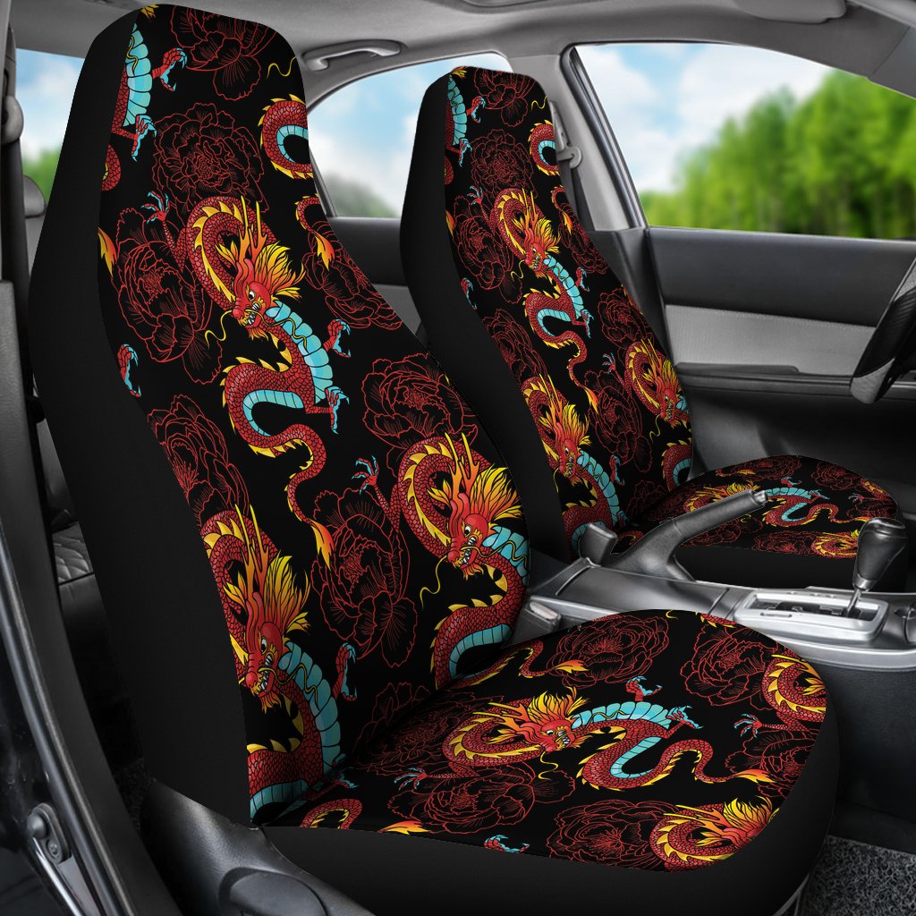 Chinese Dragons and Peonies Design Universal Fit Car Seat Covers