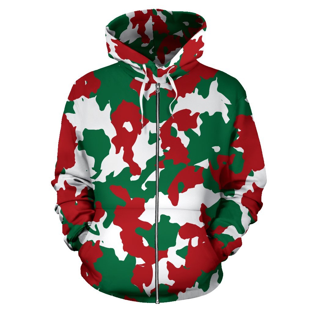 Christmas Color Camo Camouflage Print All Over Zip Up Hoodie
