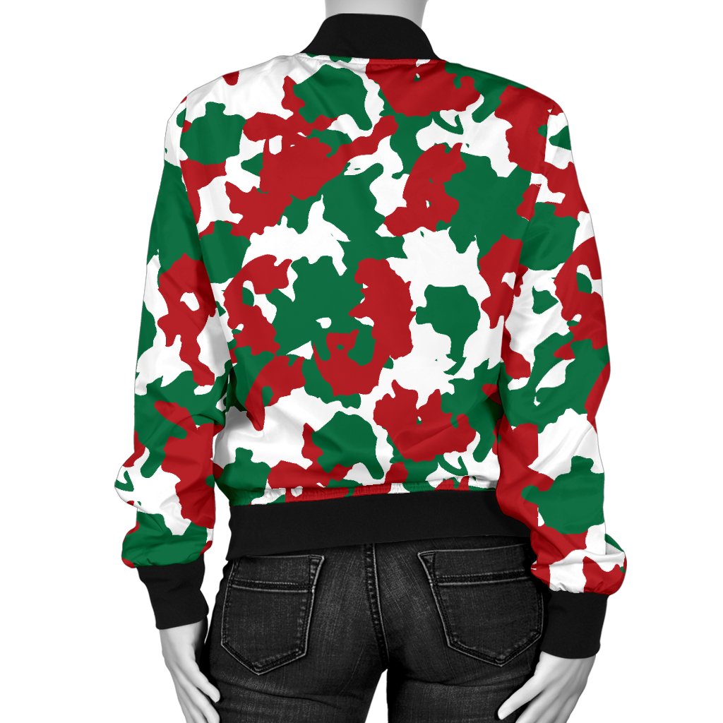 Christmas Color Camo Print Women Casual Bomber Jacket