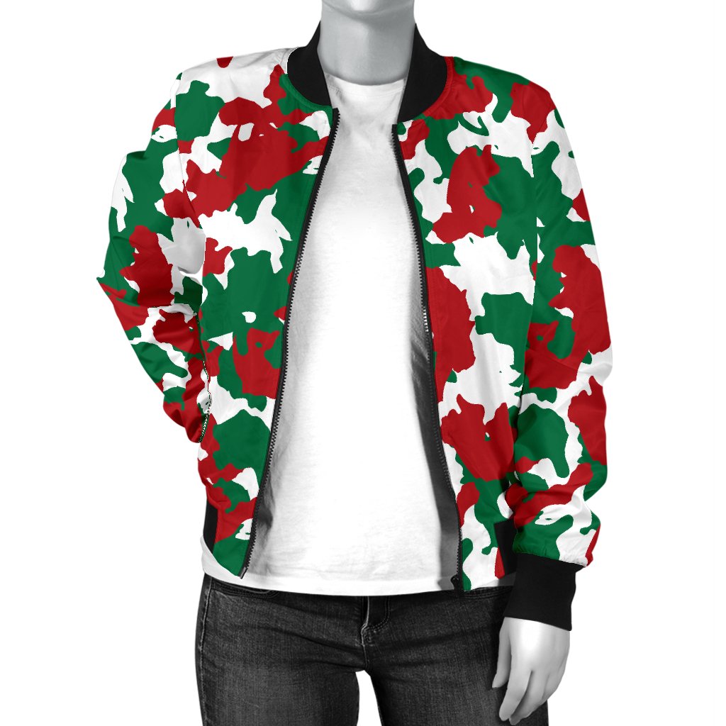 Christmas Color Camo Print Women Casual Bomber Jacket