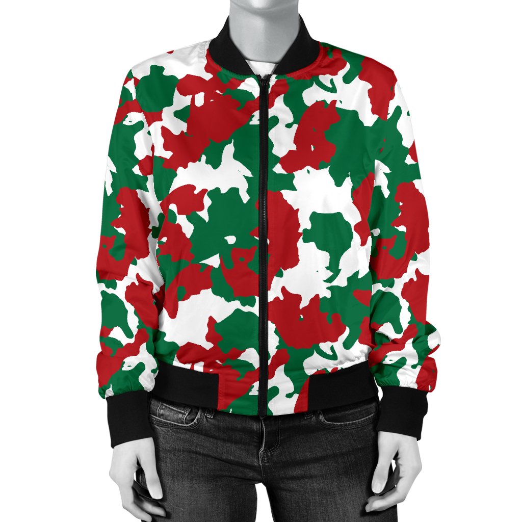 Christmas Color Camo Print Women Casual Bomber Jacket