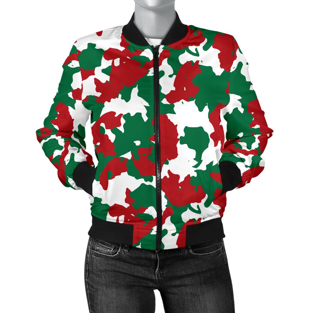 Christmas Color Camo Print Women Casual Bomber Jacket