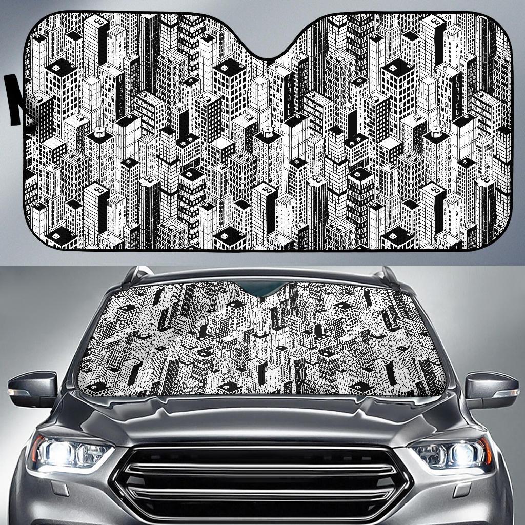 City Pattern Print Design 02 Car Sun Shade-JORJUNE.COM