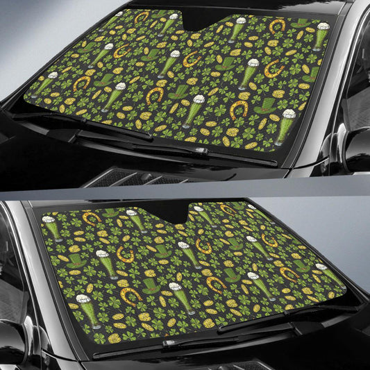 Clover St Patricks Pattern Print Design 03 Car Sun Shade-JORJUNE.COM