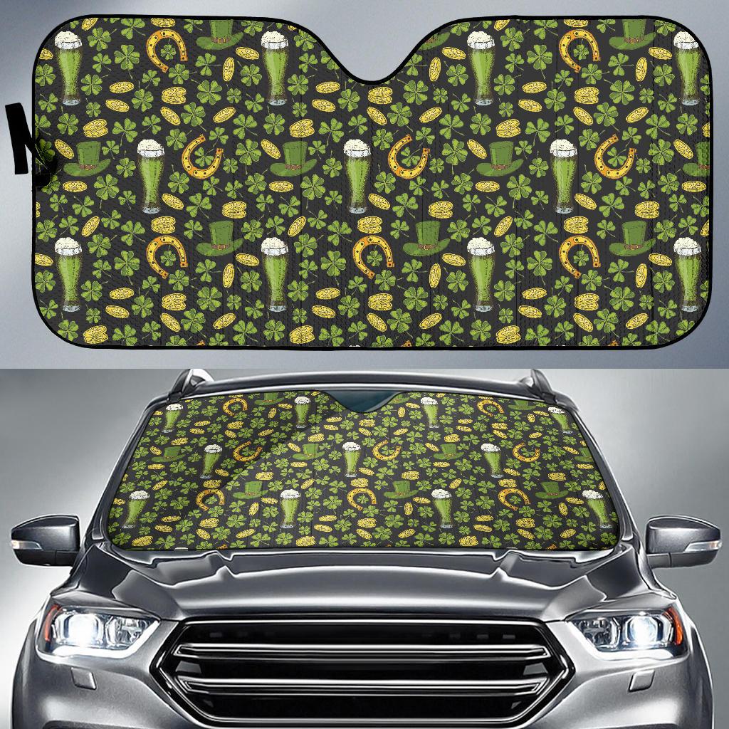 Clover St Patricks Pattern Print Design 03 Car Sun Shade-JORJUNE.COM