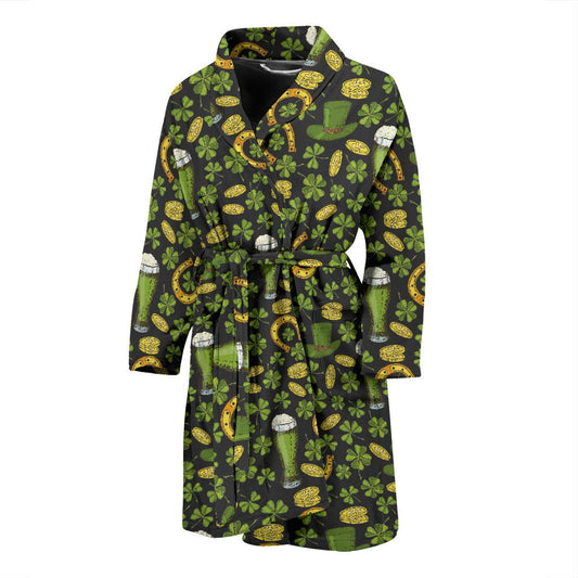Clover St Patricks Pattern Print Design 03 Men Bathrobe-JORJUNE.COM