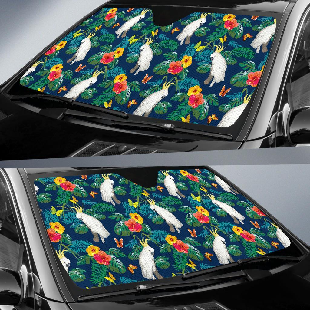 Cockatoo Tropical Pattern Print Design 02 Car Sun Shade-JORJUNE.COM