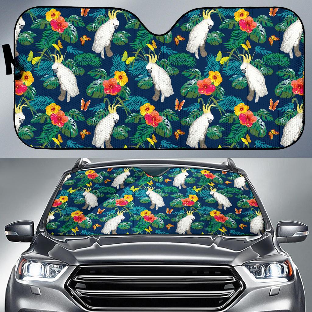 Cockatoo Tropical Pattern Print Design 02 Car Sun Shade-JORJUNE.COM