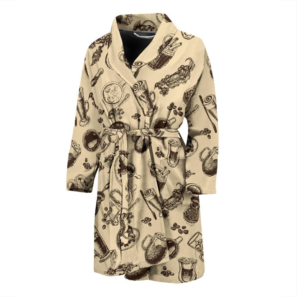 Coffee Pattern Print Design 05 Men Bathrobe-JORJUNE.COM