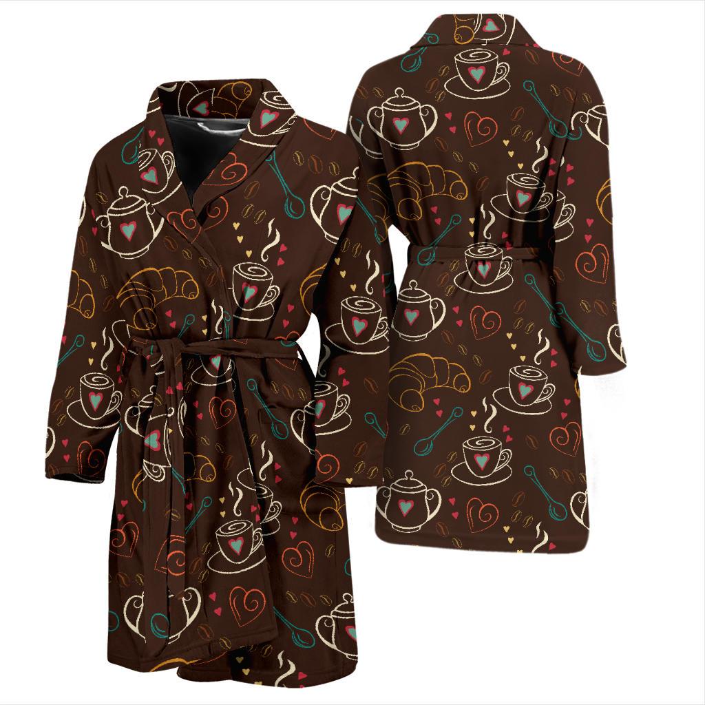 Coffee Pattern Print Design 06 Men Bathrobe-JORJUNE.COM