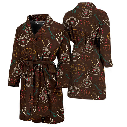 Coffee Pattern Print Design 06 Men Bathrobe-JORJUNE.COM