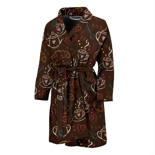 Coffee Pattern Print Design 06 Men Bathrobe-JORJUNE.COM