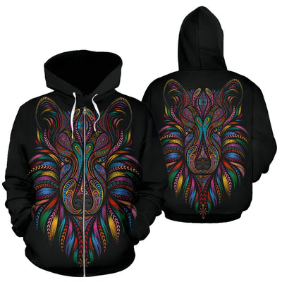 Colorful Art Wolf All Over Zip Up Hoodie