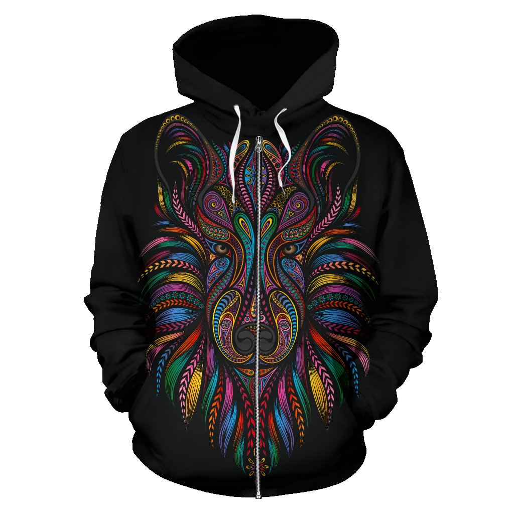Colorful Art Wolf All Over Zip Up Hoodie