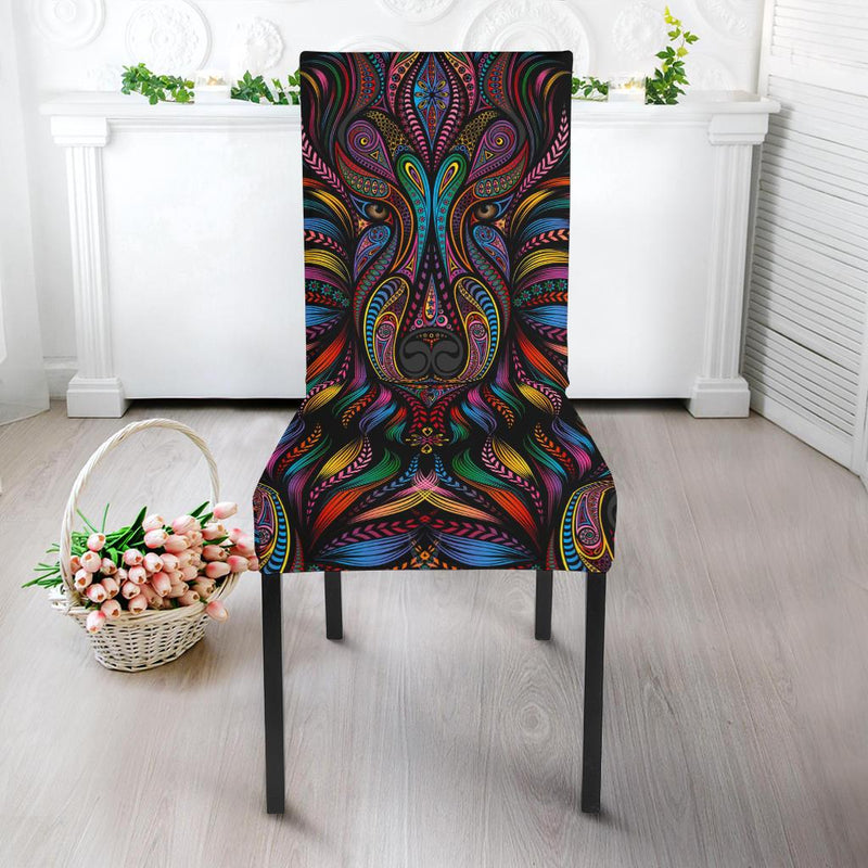 Colorful Art Wolf Dining Chair Slipcover-JORJUNE.COM