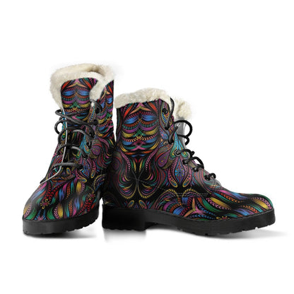 Colorful Art Wolf Faux Fur Leather Boots
