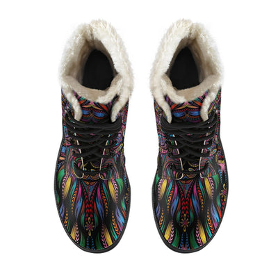 Colorful Art Wolf Faux Fur Leather Boots