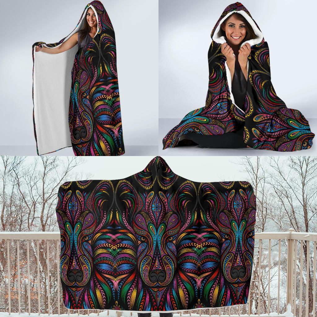 Colorful Art Wolf Hooded Blanket-JORJUNE.COM