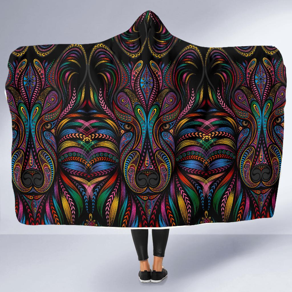 Colorful Art Wolf Hooded Blanket-JORJUNE.COM