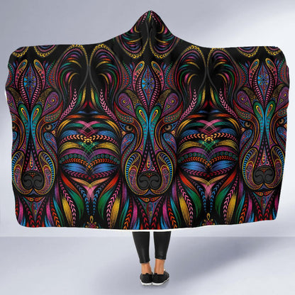 Colorful Art Wolf Hooded Blanket-JORJUNE.COM