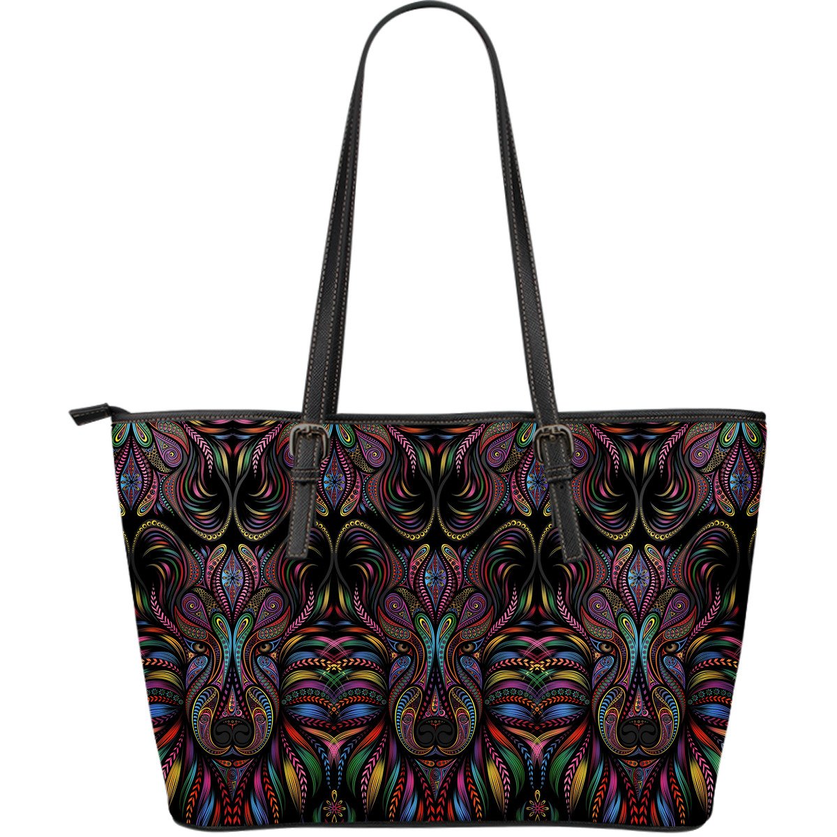 Colorful Art Wolf Large Leather Tote Bag