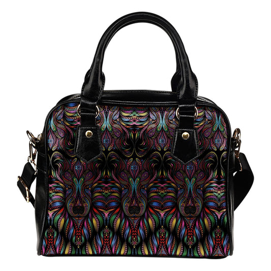 Colorful Art Wolf Leather Shoulder Handbag