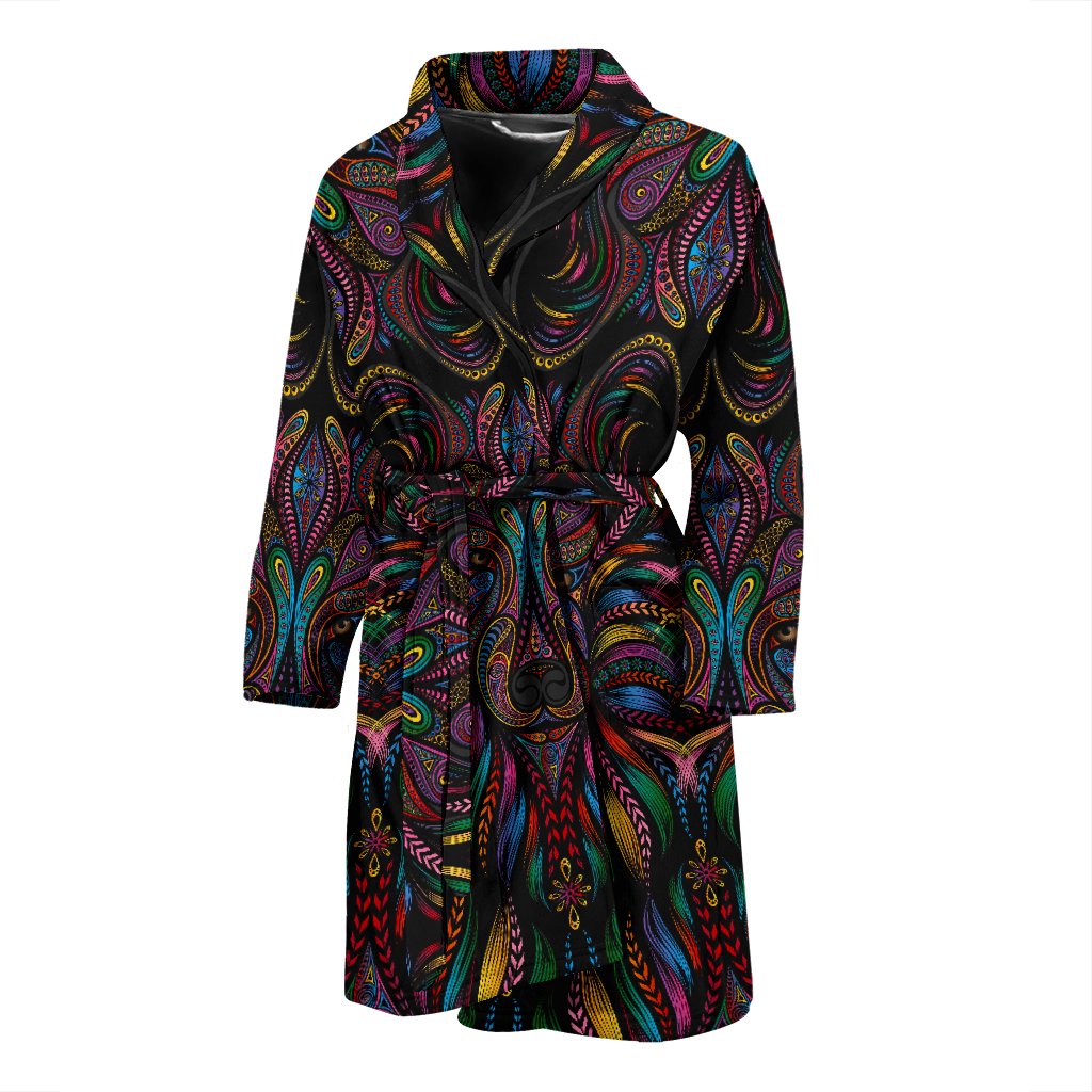 Colorful Art Wolf Men Bath Robe