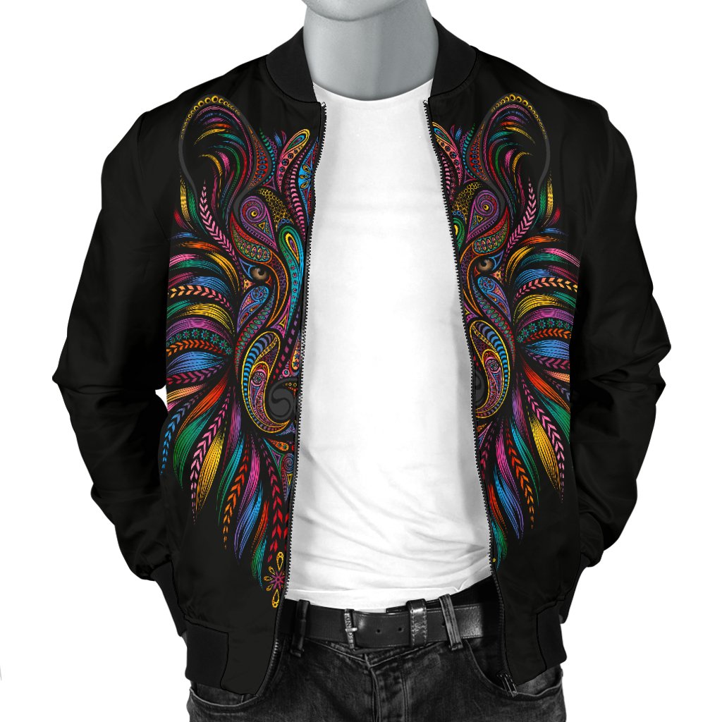 Colorful Art Wolf Men Casual Bomber Jacket