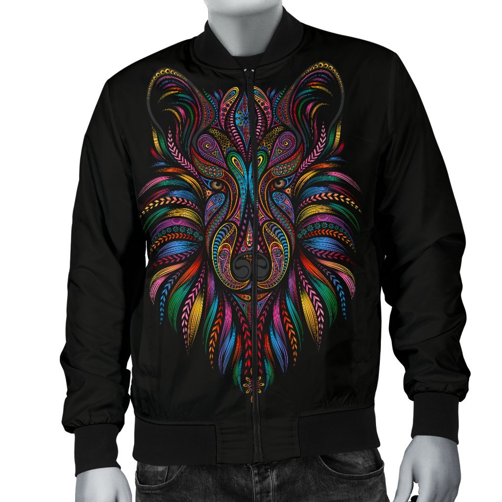 Colorful Art Wolf Men Casual Bomber Jacket