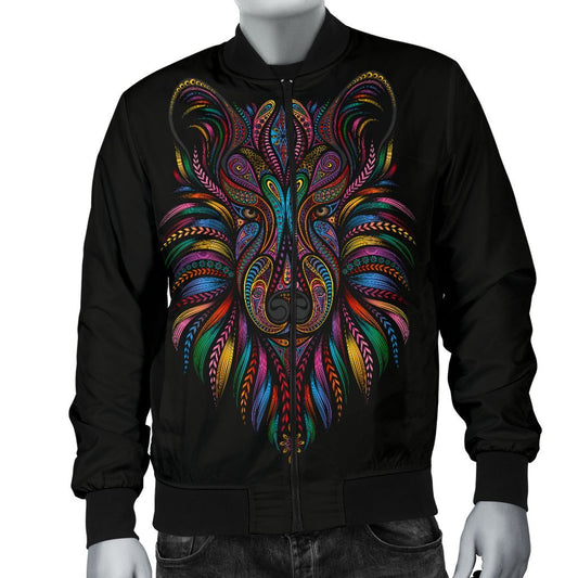 Colorful Art Wolf Men Casual Bomber Jacket