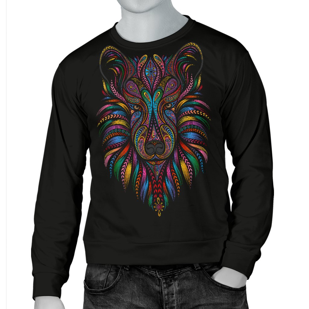 Colorful Art Wolf Men Crewneck Sweatshirt