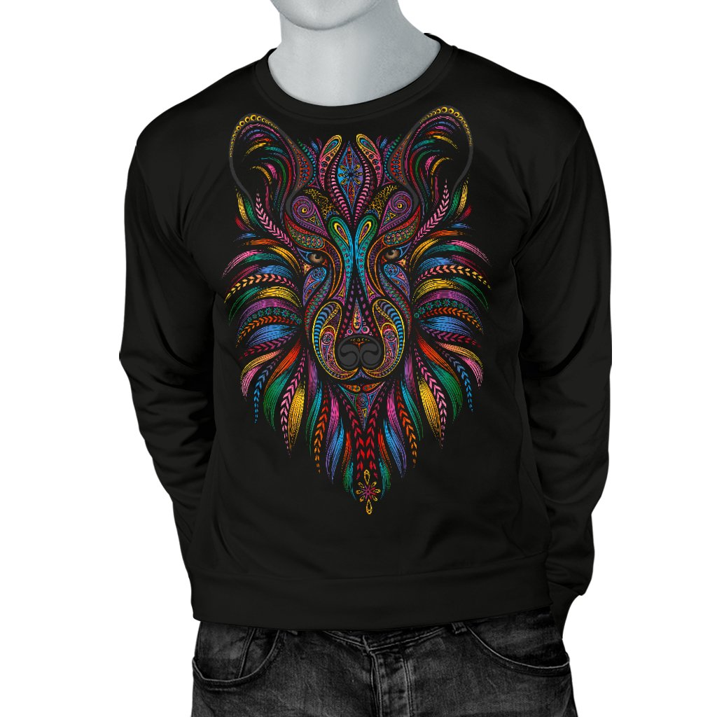 Colorful Art Wolf Men Crewneck Sweatshirt