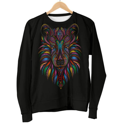 Colorful Art Wolf Men Crewneck Sweatshirt