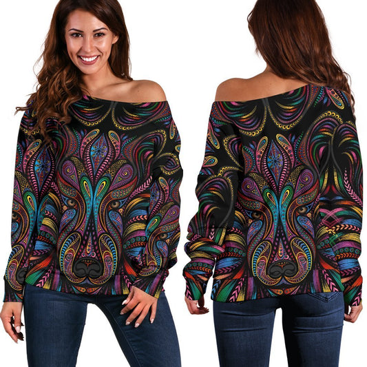 Colorful Art Wolf Off Shoulder Sweatshirt