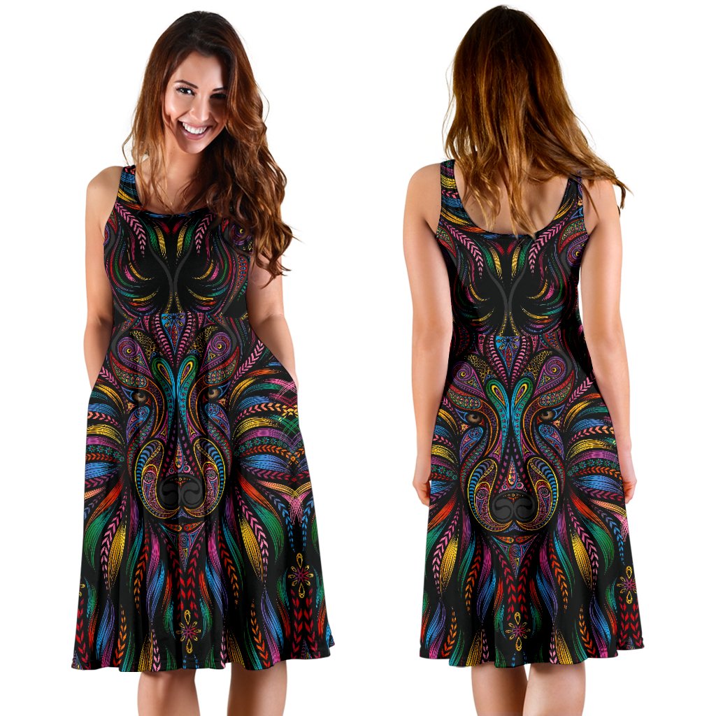 Colorful Art Wolf Sleeveless Mini Dress