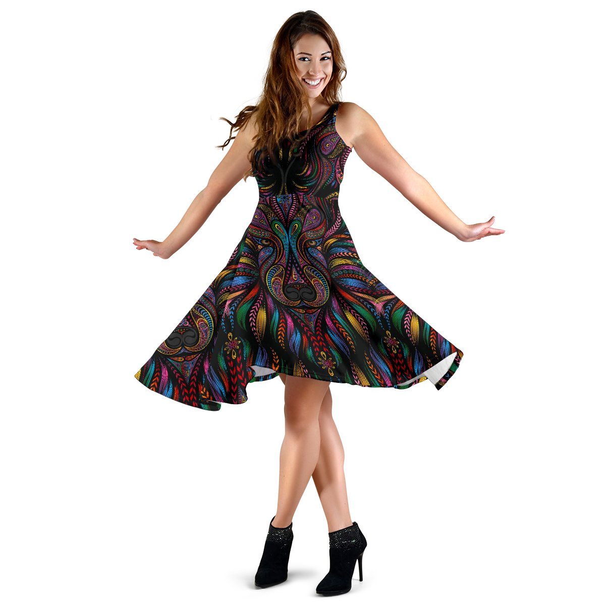 Colorful Art Wolf Sleeveless Mini Dress