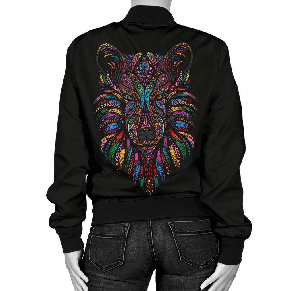 Colorful Art Wolf Women Casual Bomber Jacket