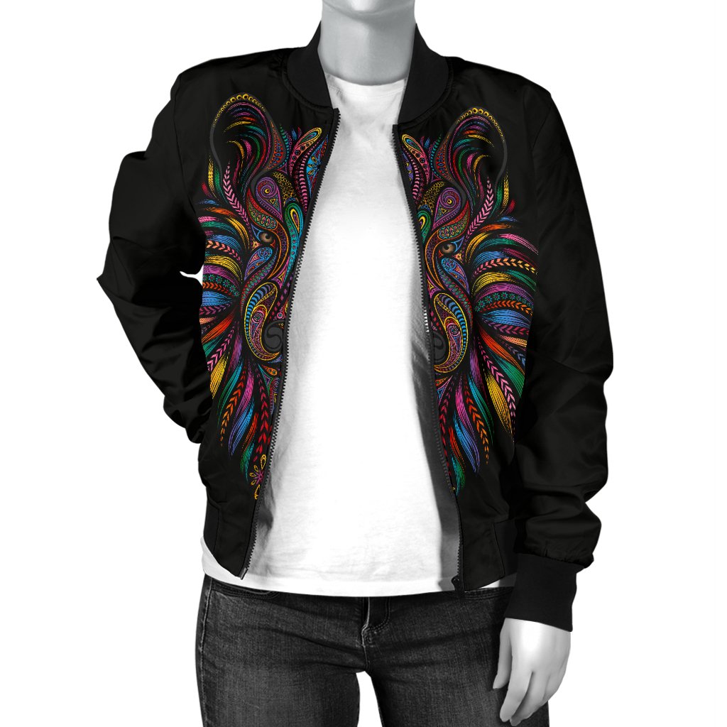Colorful Art Wolf Women Casual Bomber Jacket