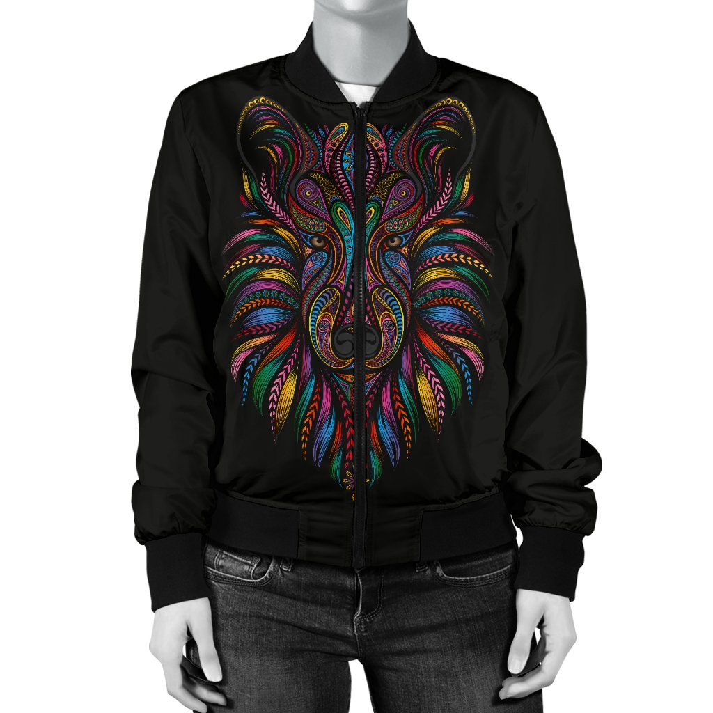 Colorful Art Wolf Women Casual Bomber Jacket